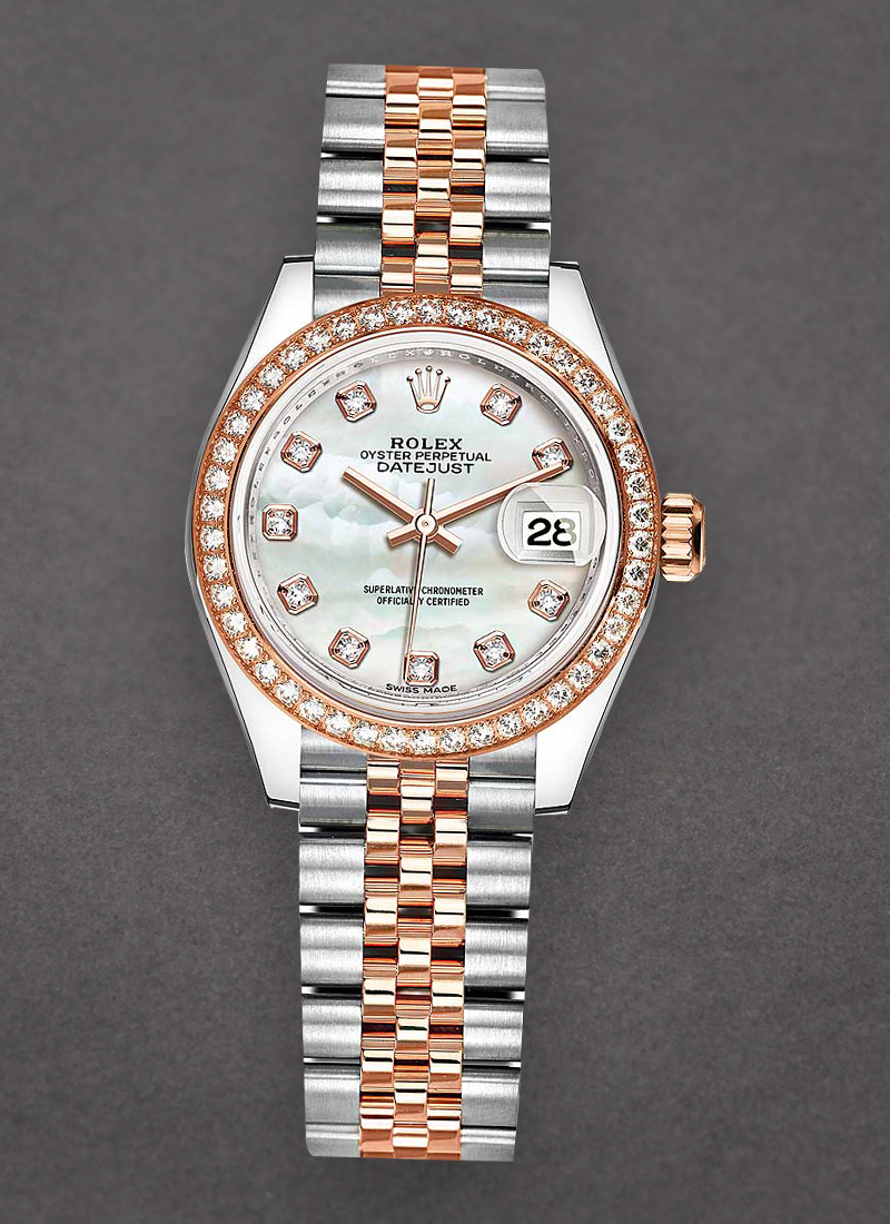 Rolex Unworn Datejust 28mm in Steel with Rose Gold Diamond Bezel