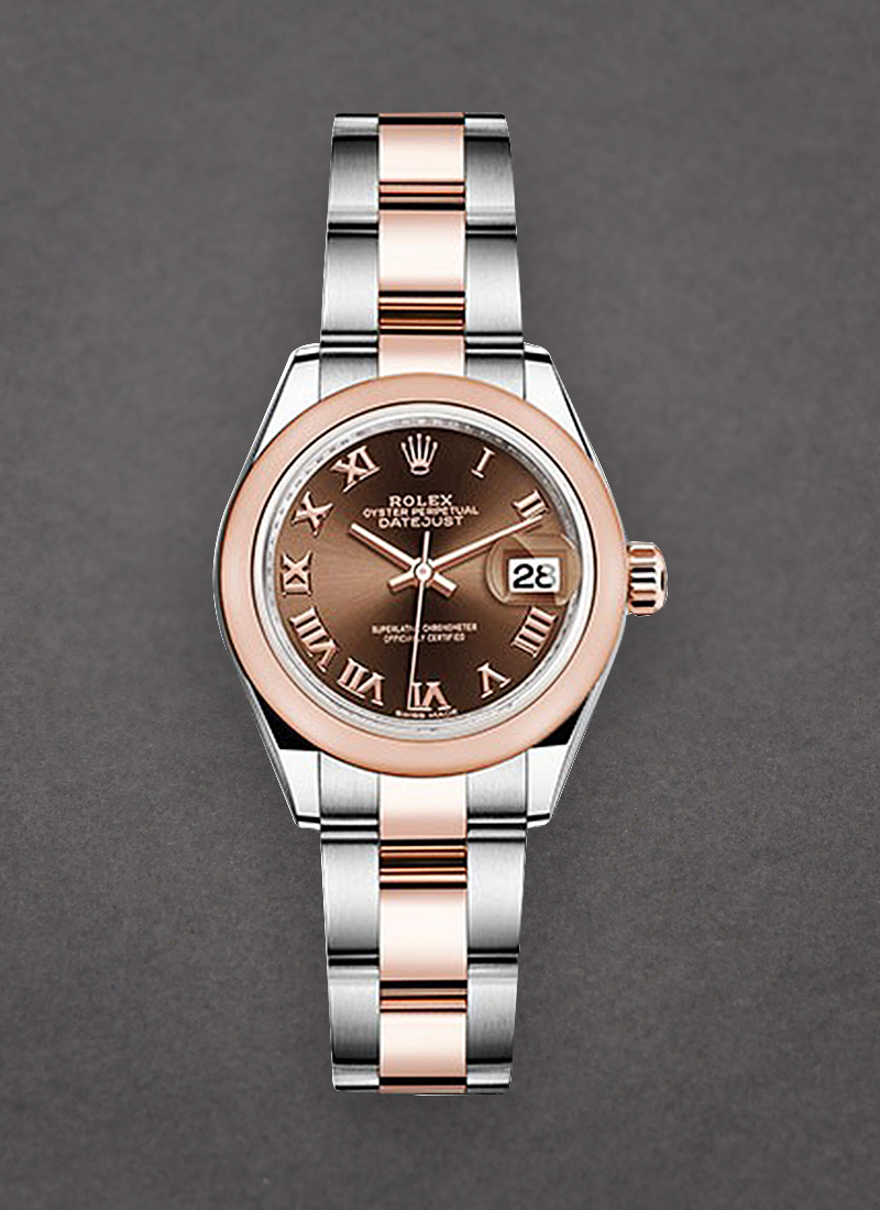 Rolex Unworn Datejust 28mm Automatic in Steel with Rose Gold Domed Bezel