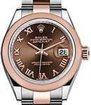 Datejust 28mm Automatic in Steel with Rose Gold Fluted Bezel on Oyster Bracelet with Chocolate Roman Dial