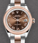 Datejust 28mm Automatic in Steel with Rose Gold Domed Bezel on Oyster Bracelet with Chocolate Roman Dial