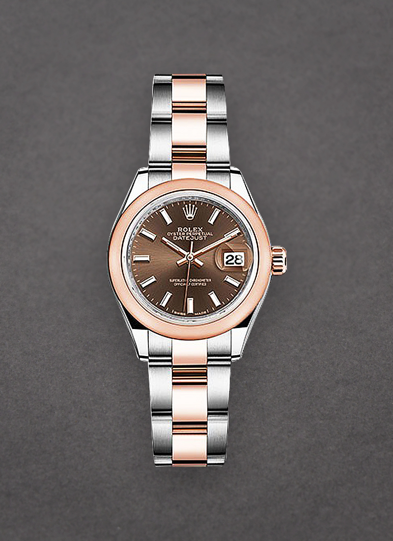 Rolex Unworn Datejust 28mm Automatic in Steel with Rose Gold Domed Bezel