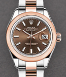 Datejust 28mm Automatic in Steel with Rose Gold Domed Bezel on Oyster Bracelet with Chocolate Stick Dial