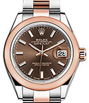 Datejust 28mm Automatic in Steel with Rose Gold Fluted Bezel on Oyster Bracelet with Chocolate Stick Dial