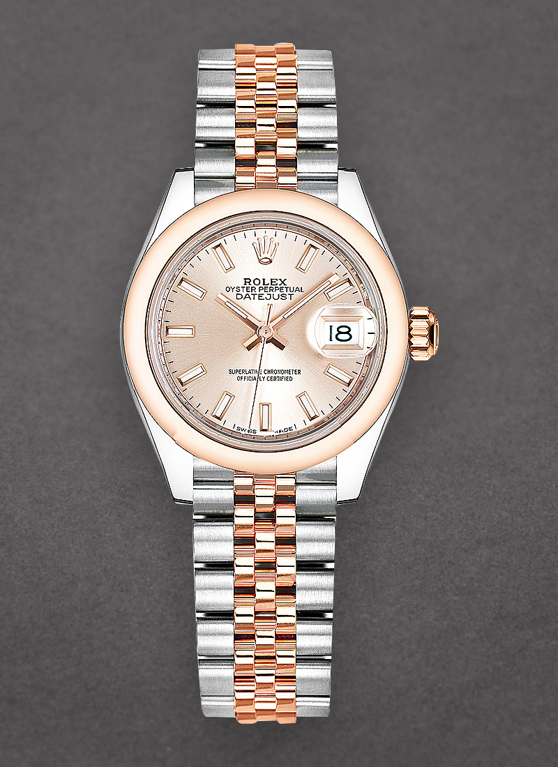 Rolex Unworn Datejust 28mm in Steel with Rose Gold Domed Bezel