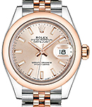 Datejust 28mm in Steel with Rose Gold Domed Bezel on Jubilee Bracelet with Sundust Stick Dial