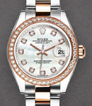 Datejust 28mm Steel and Rose Gold with Diamond Bezel On Bracelet  with White MOP Diamond Dial