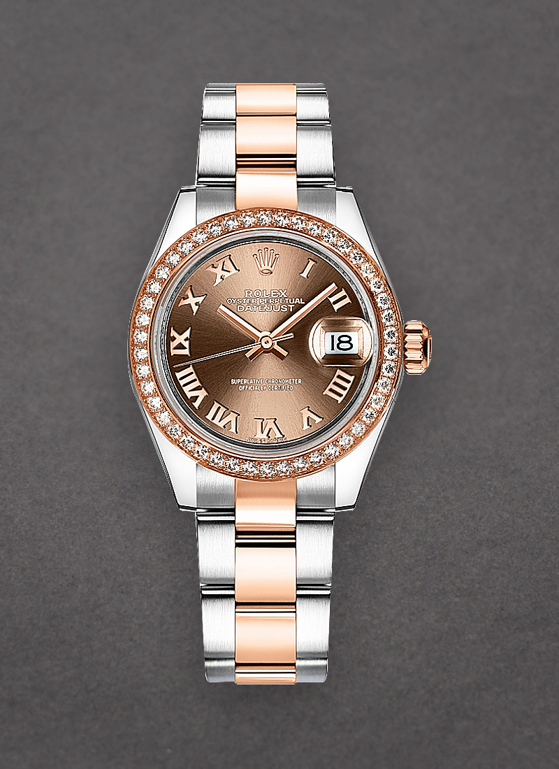 Rolex Unworn Datejust 28mm in Steel with Rose Gold Diamond Bezel