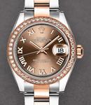 Datejust 28mm in Steel with Rose Gold Diamond Bezel on Oyster Bracelet with Chocolate Roman Dial