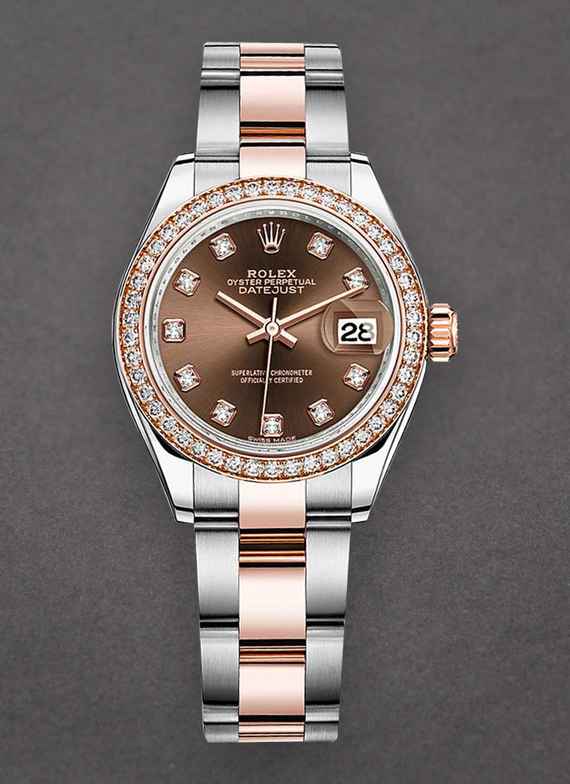 Rolex Unworn Datejust 28mm Steel and Rose Gold with Diamond Bezel