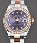 Datejust 28mm Steel and Rose Gold with Diamond Bezel On Steel and Rose Gold Oyester Bracelet with Aubergine Diamond Dial