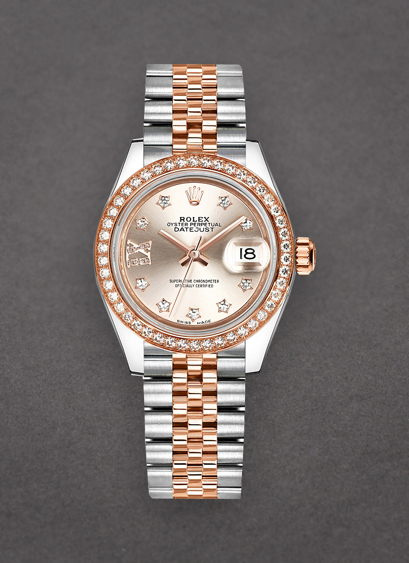 Rolex Unworn Datejust 28mm Steel and Rose Gold with Diamond Bezel