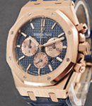 Royal Oak Chronograph 41mm in Rose Gold On Blue Alligator Leather Strap with Blue Dial