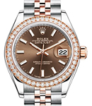 Datejust 28mm Steel with Rose Gold Diamond Bezel on Jubilee Bracelet with Chocolate Stick Dial