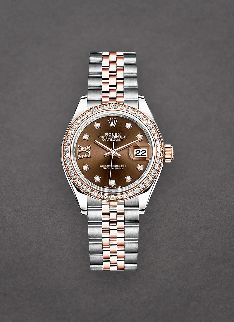 Rolex Unworn Datejust 28mm in Steel with Rose Gold Diamond Bezel