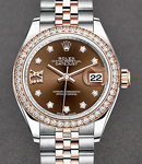 Datejust 28mm in Steel with Rose Gold Diamond Bezel on Jubilee Bracelet with Chocolate Diamond Dial