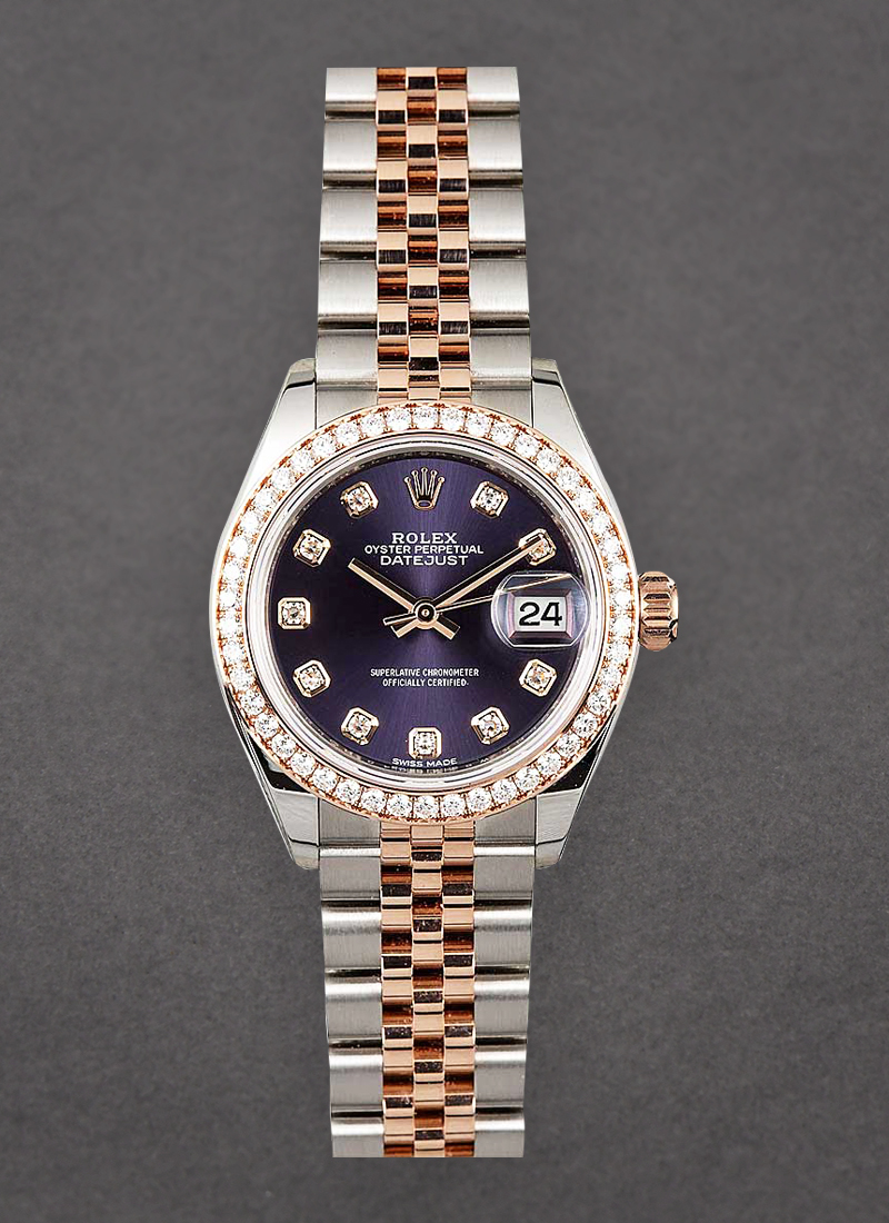 Rolex Unworn Datejust 28mm in Steel with Rose Gold Diamond Bezel