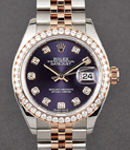 Datejust 28mm in Steel with Rose Gold Diamond Bezel on Jubilee Bracelet with Aubergine Diamond Dial