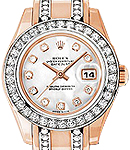 Materpiece 29mm in Rose Gold with Diamond Bezel on Pearlmaster Diamond Bracelet with Mother of Pearl Diamond Dial