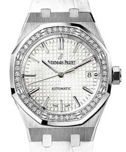 Royal Oak 37mm in Steel  Diamond Bezel on White Leather Strap with White Dial
