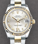 Mid Size Datejust 31mm in Steel with Yellow Gold Fluted Bezel on Jubilee Braclet with Silver Roman Diamond on VI Dial