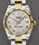 Datejust 31mm Automatic in Steel with Yellow Gold Fluted Bezel on Bracelet with Silver Diamond Roman VI Dial