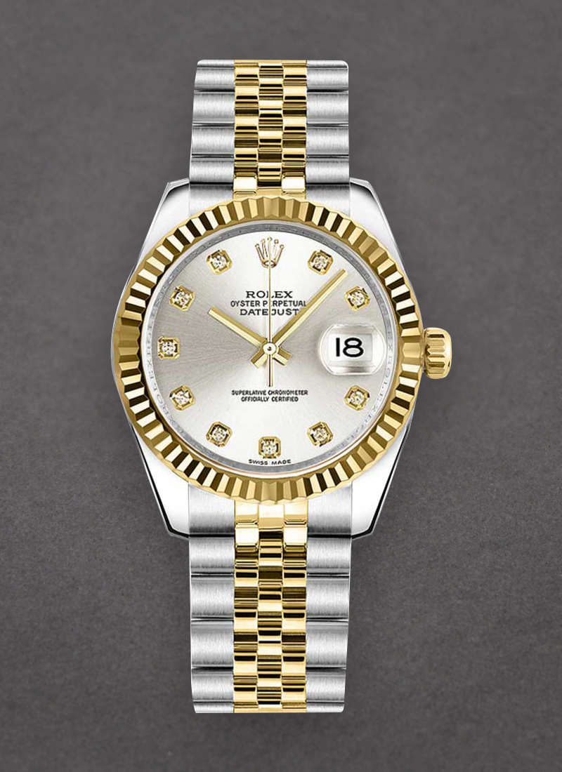 Rolex Unworn Mid Size Datejust 31mm in Steel with Yellow Gold Fluted Bezel