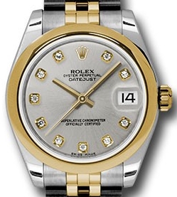 Mid Size Datejust 2-Tone 31mm on Jubilee Bracelet with Silver Diamond Dial
