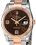 2 Tone Datejust 36mm with Fluted Bezel on Jubilee Bracelet with Brown Arabic Floral Dial with