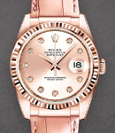 Datejust 36mm in Rose Gold with Fluted Bezel on Strap with Pink Diamond Dial