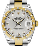 Datejust 31mm in Steel with Yellow God Domed Bezel on 2-Tone Oyster Bracelet with Silver Diamond Dial