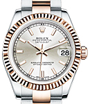 Datejust 31mm in Steel with Rose Gold Fluted Bezel on Bracelet with Silver Stick Dial