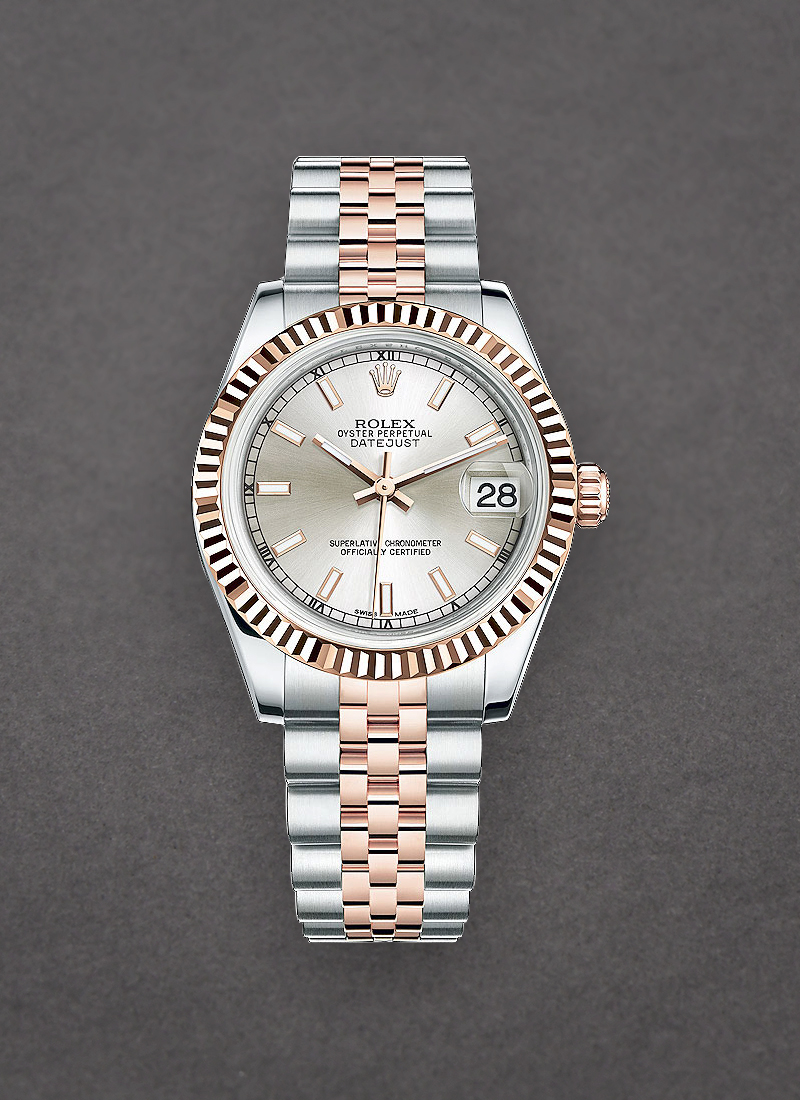 Rolex Unworn Miszide 31mm in Rose Gold and Steel with Fluted Bezel