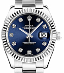 Datejust 31mm Mid Size in Steel with Fluted Bezel on Oyster Bracelet with Blue Diamond Dial