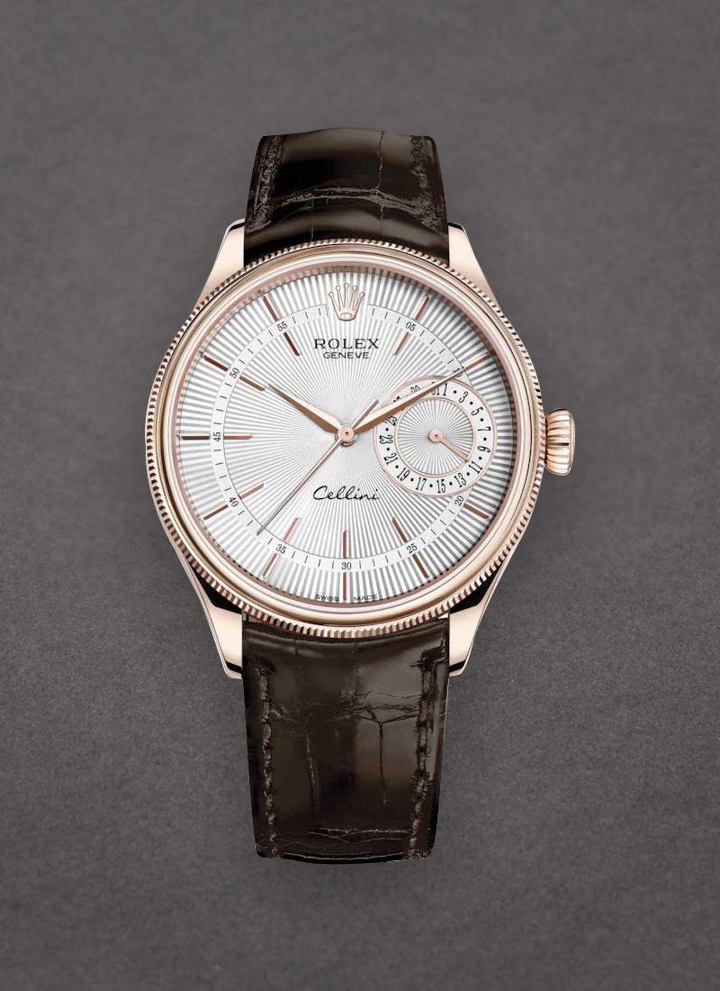 Rolex Unworn Cellini Date in Rose Gold with Double Domed and Fluted Bezel