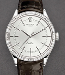 Cellini Time 39mm in White Gold with Diamond Bezel on Black Alligator Leather Strap with Rhodium Stick Dial