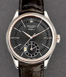 Cellini Dual 39mm in Rose Gold with Domed and Fluted Double Bezel on Shiny Brown Crododile Strap with Black Guilloche Dial