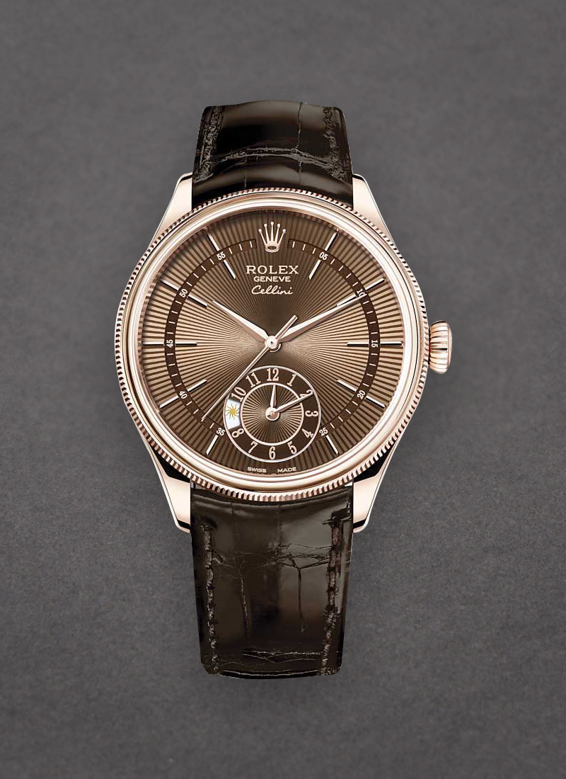 Rolex Unworn Cellini Dual 39mm in Rose Gold with Domed and Fluted Double Bezel