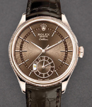 Cellini Dual 39mm in Rose Gold with Domed and Fluted Double Bezel on Strap with Brown Guilloche Dial