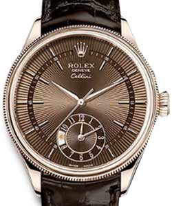 Cellini Dual 39mm in Rose Gold with Domed and Fluted Double Bezel on Strap with Brown Guilloche Dial