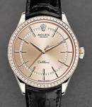 Cellini Time 39mm in Rose Gold with Diamnod Bezel on Strap with Pink Dial with Stick Hour Markers