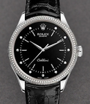 Cellini Time 39mm in White Gold with Diamnod Bezel on Strap with Black Diamond Dial