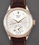 Cellini Dual 39mm in Rose Gold with Domed and Fluted Double Bezel on Strap with Silver Guilloche Dial