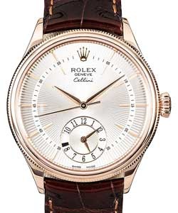 Cellini Dual 39mm in Rose Gold with Domed and Fluted Double Bezel on Strap with Silver Guilloche Dial