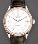 Cellini Time 39mm in Rose Gold on Brown Alligator Leather Strap with White Lacquer Stick Dial