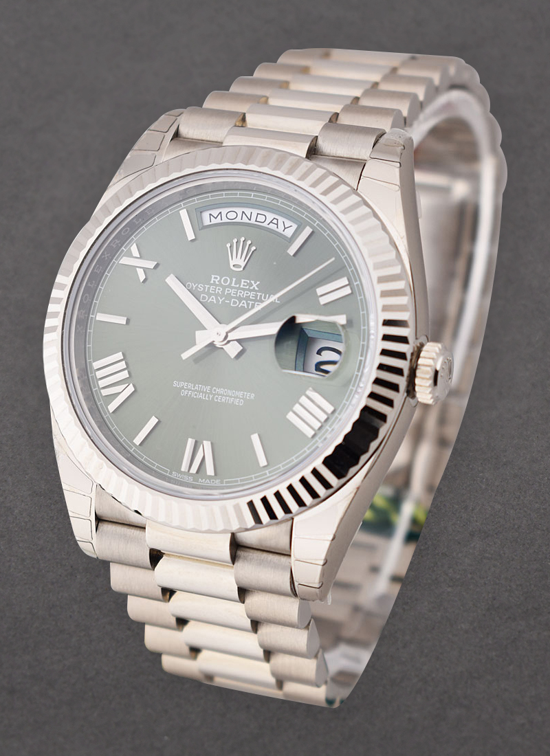 Rolex Unworn Day Date 40mm in White Gold with Fluted Bezel