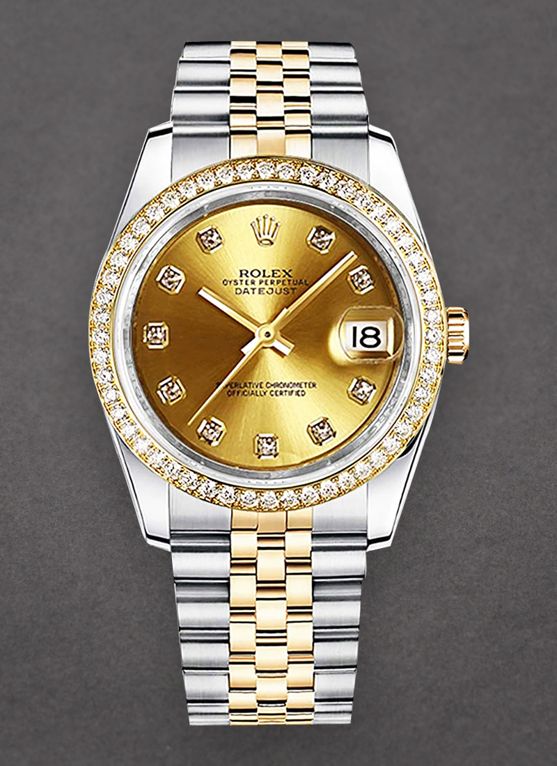 Rolex Unworn Datejust 36 mm in Steel with Yellow Gold Diamond Bezel