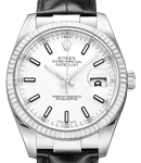 Datejust 36mm in White Gold with Fluted Bezel On BLack Crocodile Leather Strap with White Stick Dial