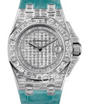 Royal Oak Offshore 37mm in White Gold with Diamond Bezel On Green Leather Strap with Pave Diamond Dial