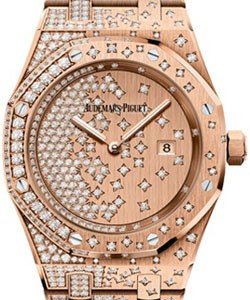 Royal Oak 33mm in Rose Gold with Diamond Bezel on Rose Gold Diamond Bracelet with Pave Diamond Dial