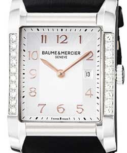 Hampton Classic Rectangular in Steel with Diamond on Black Satin Strap with Silver Dial